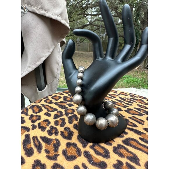 VTG Taxco Sterling Silver Chunky bench Bead Ball Bracelet Box Clasp Mexico 31g - Picture 10 of 16